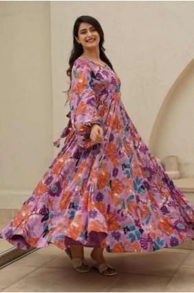 Gown Dress in Multicolor Chiffon with Digital print GW0969