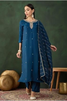 Muslin Salwar Kameez in Navy blue  with Embroidered SK154599