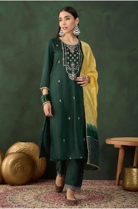 Green Embroidered Straight Pant Suit in Chiffon SK154604