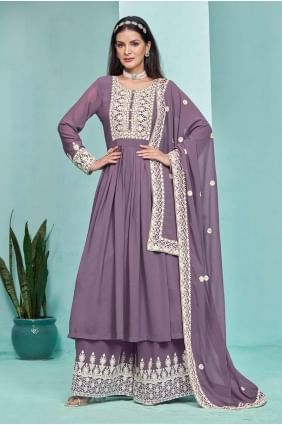 Georgette Off wine  Sharara Suit in Embroidered SS1192