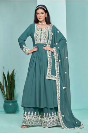 Georgette Off wine  Straight Pant Suit in Embroidered SK154608