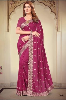 Embroidered Saree in Rani Bemberg SR27516