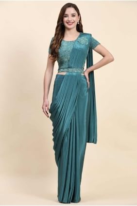 Darkcyan  Saree with Embroidered Satin SR27521