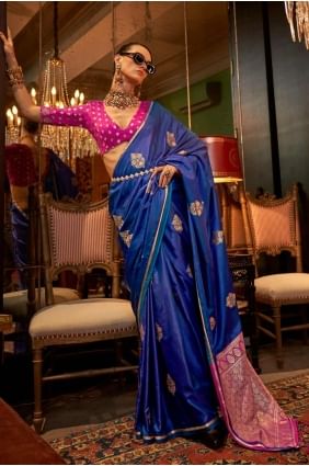 Embroidered Satin Saree in Violet  with Blouse SR27530