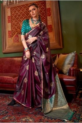 Embroidered Satin Saree in Light wine  with Blouse SR27531