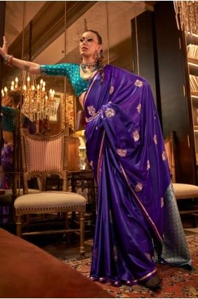 Satin Embroidered Light violet  Saree with Blouse SR27532