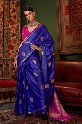 Embroidered Satin Saree in Light violet  SR27534