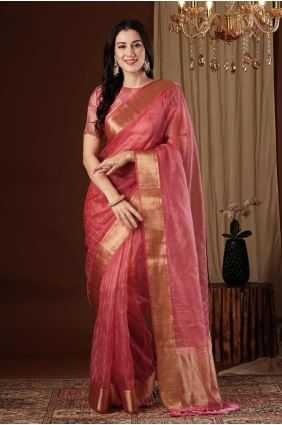 Coral  Saree with Zari weaving Organza SR27535