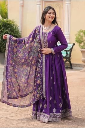 Purple  Gown Dress in Embroidered Chiffon GW0972