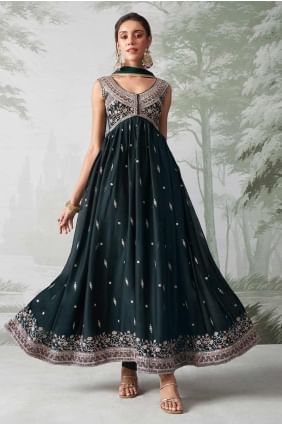 Green Gown Dress in Georgette with Embroidered GW0975