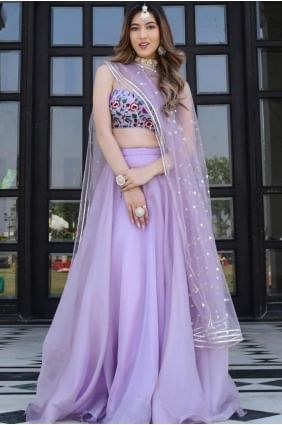 Lavender  Embroidered Lehenga Choli in Organza LC8009