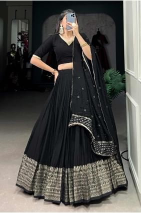 Chanderi Lehenga Choli in Black with Weaving LC8010
