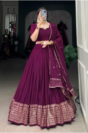 Lehenga Choli in Wine Chanderi with Weaving LC8013