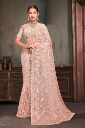 Peach Net Saree with Embroidered SR27560