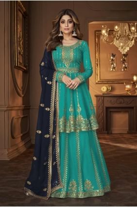 Turquoise  Georgette Embroidered Lehenga Choli with Dupatta LC8015