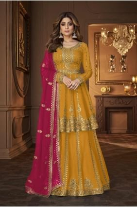 Yellow Lehenga Choli with Embroidered Georgette LC8016