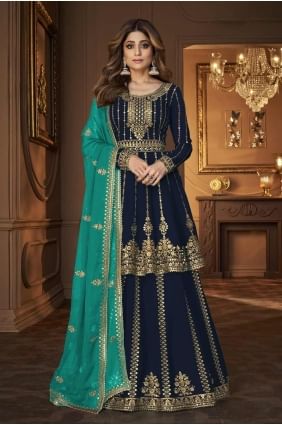 Embroidered Georgette Lehenga Choli in Navy blue  LC8017