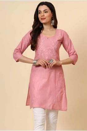 Cotton Kurti with Embroidered in Opaque pink  KTI2544