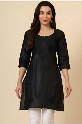 Black Kurti with Embroidered Cotton KTI2548