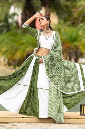 Cotton Plain Green white Lehenga Choli with Dupatta LC8021