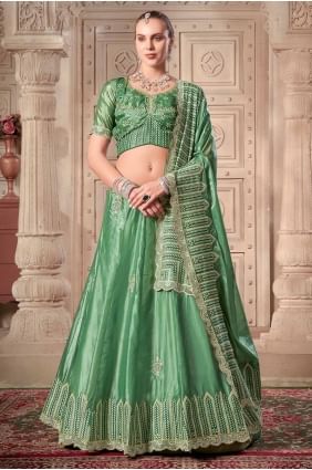 Embroidered Silk Pista green Lehenga Choli with Dupatta LC8029