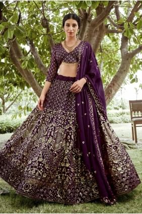 Dark purple Lehenga Choli in Embroidered Georgette LC8032
