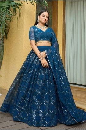 Georgette Lehenga Choli in Turquoise  with Embroidered LC8036