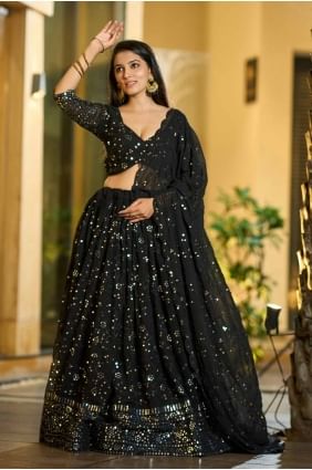 Georgette Black Lehenga Choli in Embroidered LC8038