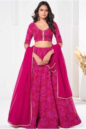 Printed Lehenga Choli in Pink Georgette LC8041