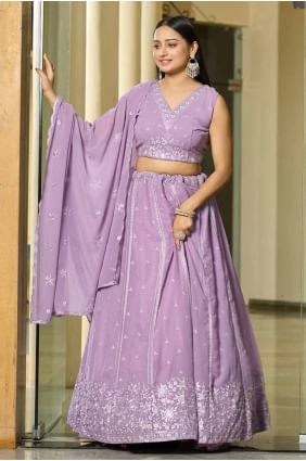 Printed Georgette Lehenga Choli in Lavender  LC8042