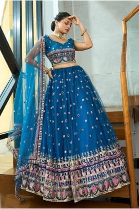 Printed Net Lehenga Choli in Turquoise  LC8044