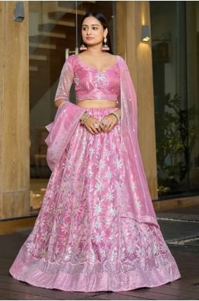 Printed Lehenga Choli Pink Net LC8045