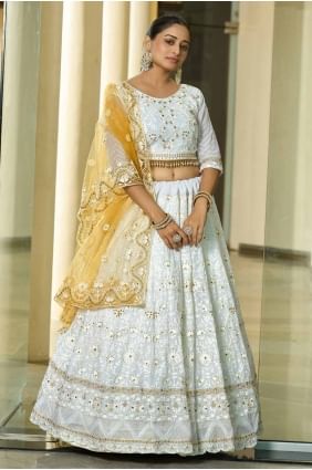 Yellow white Lehenga Choli in Embroidered Georgette LC8050