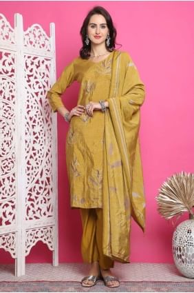 Printed Muslin Mustard  Salwar Kameez with Dupatta SK154628