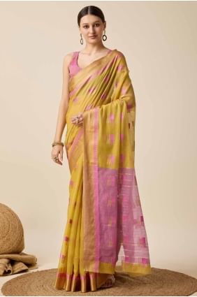 Weaving Saree in Yellow Cotton SR27566