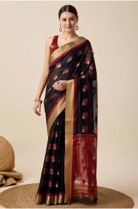 Black Saree in Weaving Cotton SR27568