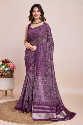 Weaving Cotton Wine Saree with Blouse SR27572