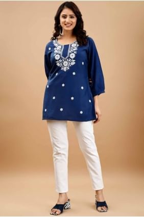 Viscose Kurti in Blue with Embroidered KTI2557