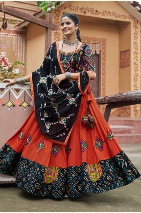 Viscose Lehenga Choli with Embroidered in Orange LC8054
