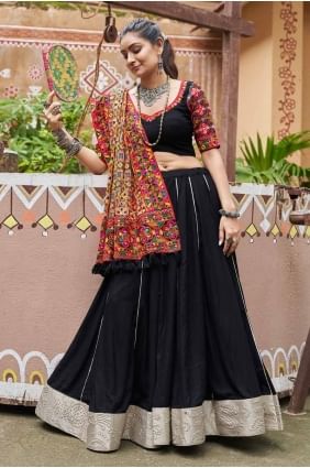 Black Embroidered Viscose Lehenga Choli LC8055
