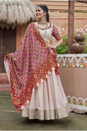 Beige Viscose Embroidered Lehenga Choli with Dupatta LC8056