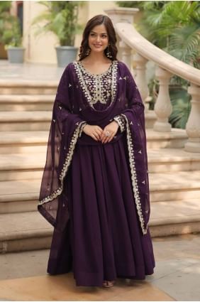 Faux georgette Wine  Gown Dress in Sequins GW0985