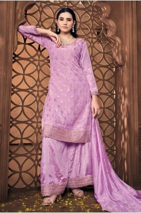 Pink Embroidered Viscose Straight Pant Suit SK154651