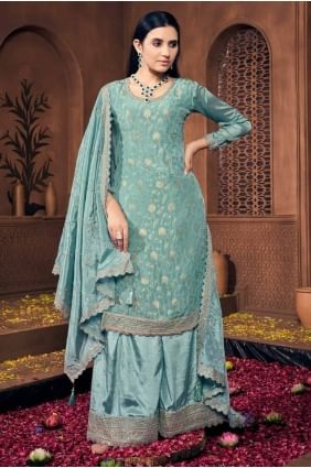Viscose Embroidered Off green  plazo Suit with Dupatta PZ4061