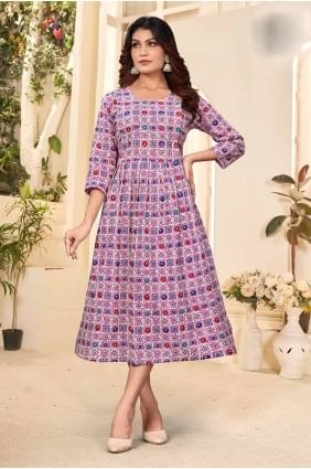 Printed Cotton Pink Gown Dress with Dupatta GW0986