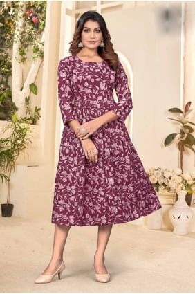 Gown Dress in Brown Cotton with Printed GW0987