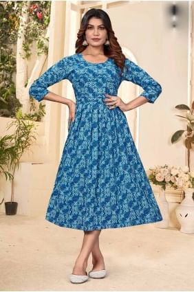 Cotton Dark blue  Gown Dress in Printed GW0990