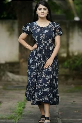 Georgette Dark blue Gown Dress in Printed GW0998