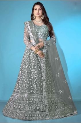 Embroidered Net Lehenga Choli in Dark grey  LC8066