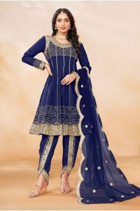 Blue Salwar Kameez with Embroidered Art silk SK154659